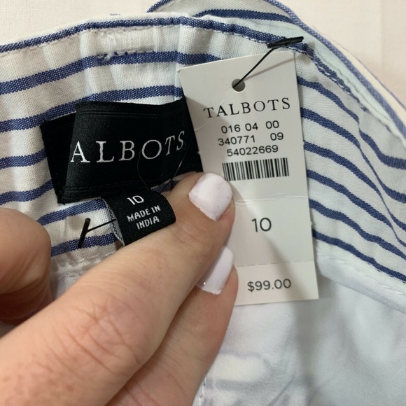 Talbots Women NWT Tie Waist Wide Leg Crop Pants in Blue Stripe Size 10 - Picture 8 of 8